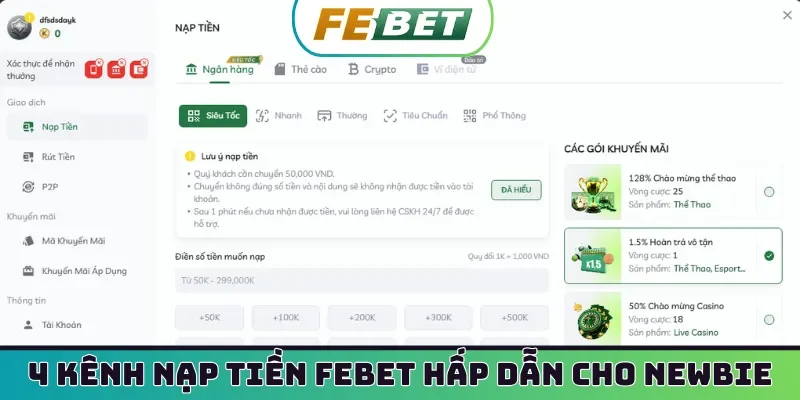 4 kênh nạp tiền Febet hấp dẫn cho newbie