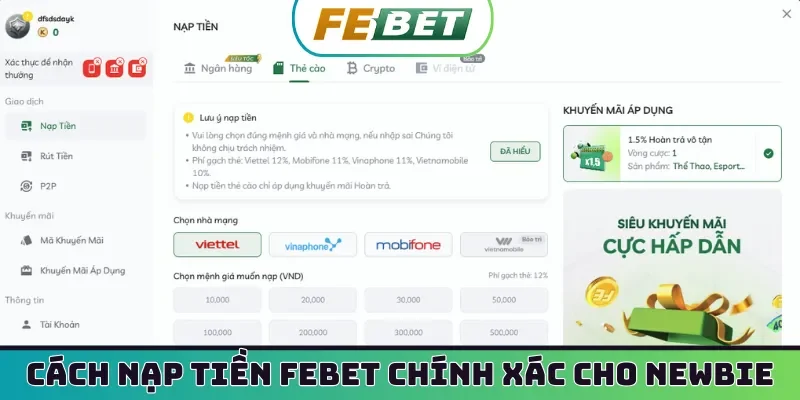 Cách nạp tiền Febet chính xác cho người mới